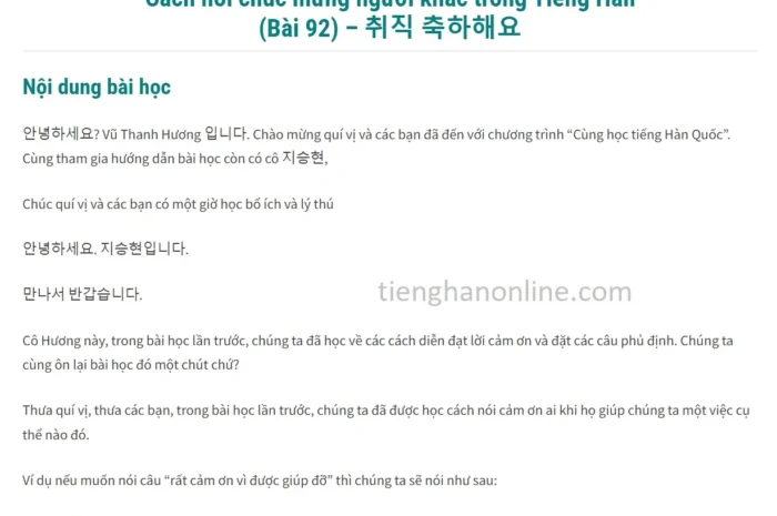 Cách nói chúc mừng người khác trong Tiếng Hàn (Bài 92)