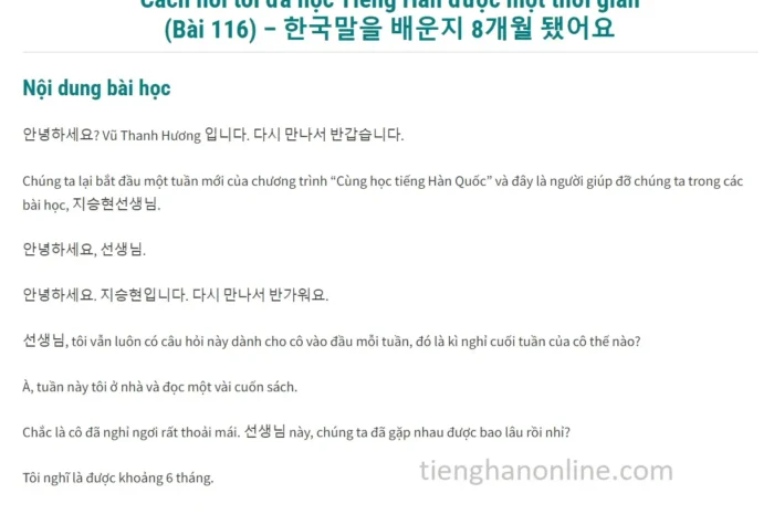 Cách nói tôi đã học Tiếng Hàn được một thời gian (Bài 116)