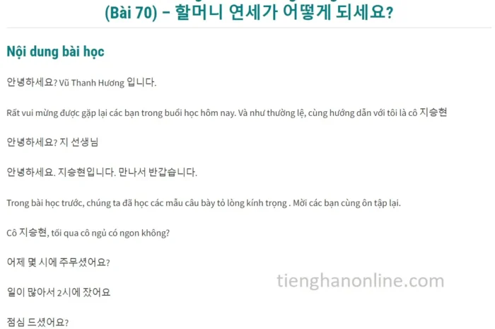 Hỏi tuổi người khác bằng Tiếng Hàn (Bài 70)